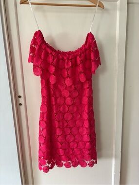 NWT Trina Turk Hot Pink Floral Crochet Off-Shoulder Dress